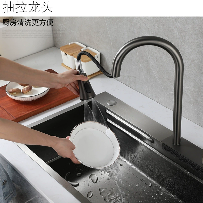 Кухонная раковина из нержавеющей жела 304 нержавеющей стали? Wait careful: The input: "Kitchen Nano 304 Stainless Steel Washing Basin Flying Rain Waterfall Waterfall Furniture Washing Tanks Under Pot Wash Pond". It seems product title with keywords. We should translate preserving format: [Type] + [Brand] + [Model] etc. But there is no punctuation. We'll translate as: "Кухонная раковина из нержавеющей стали 304, моечная раковина, водопад» Not good. It says Washing Basin, Flying Rain Waterfall Waterfall Furniture Washing Tanks Under Pot Wash Pond. Perhaps:
