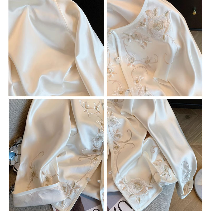 Women's Clothing heavy embroidery acetate satin round neck short jacket 2024 spring women's national style high style temperament top_voghion.com