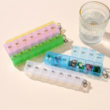 便携一周7格俄文小药盒透明药盒七格七天分药盒独立盖子收纳盒