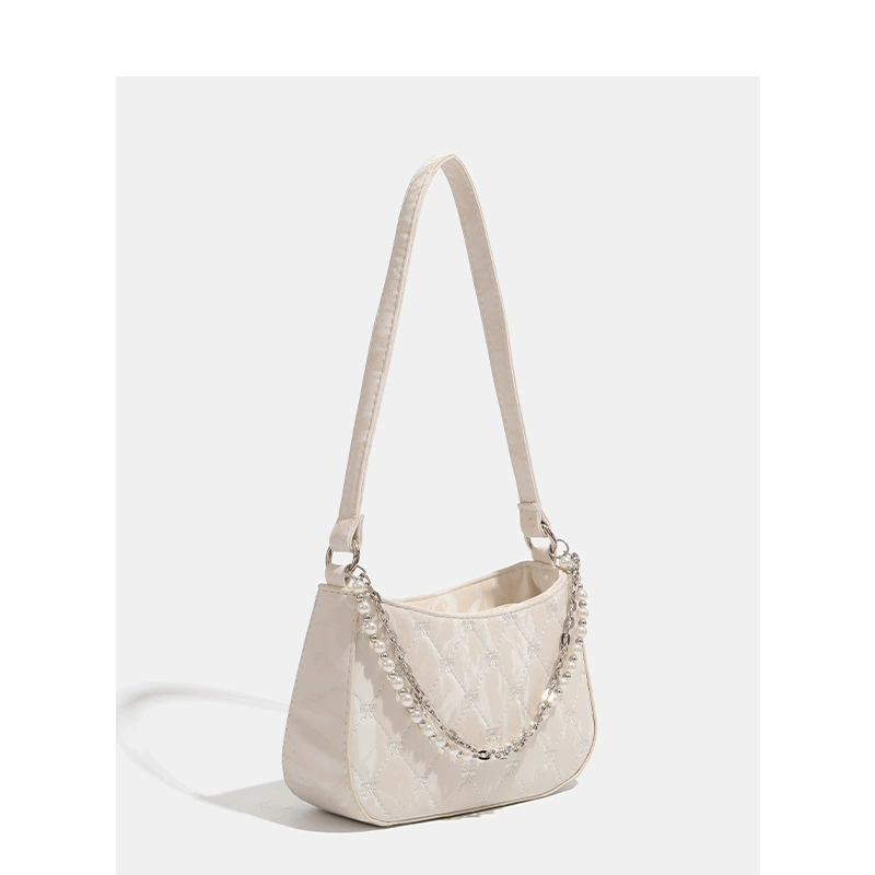 Fashionable universal underarm bag, metal one-shoulder bag from pearl, city style, wholesale
