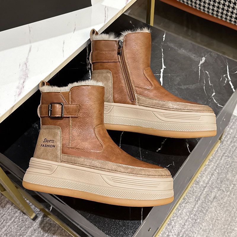 雪地靴女2025新款冬季加绒加厚短靴韩版保暖厚底保暖棉鞋增高防滑