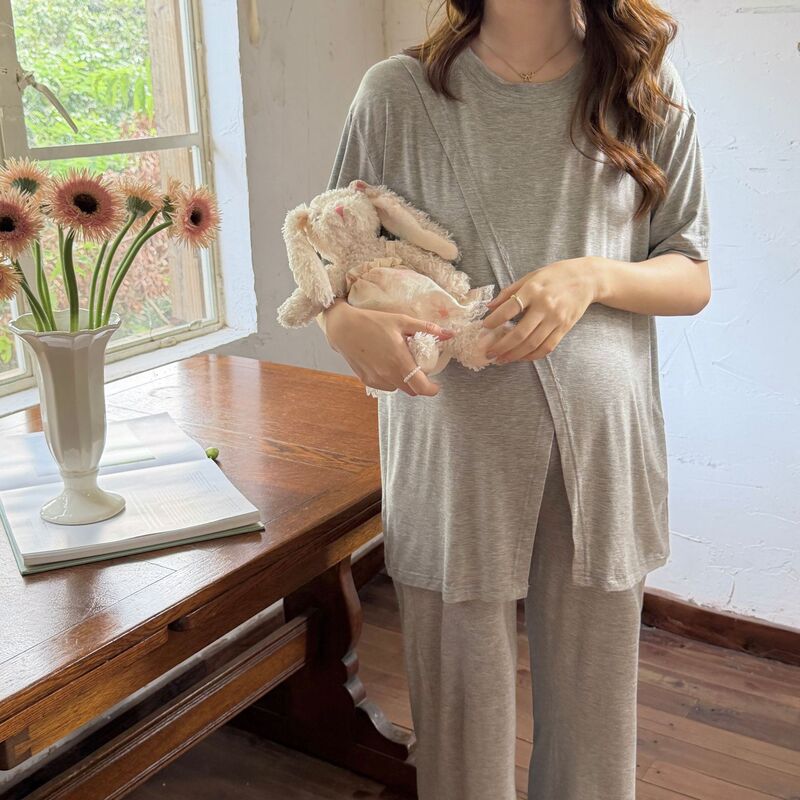 In-Stock 6601 High-Density Premium Silk Short-Sleeve Maternity Modal Sleepwear Postpartum Nursing Homewear