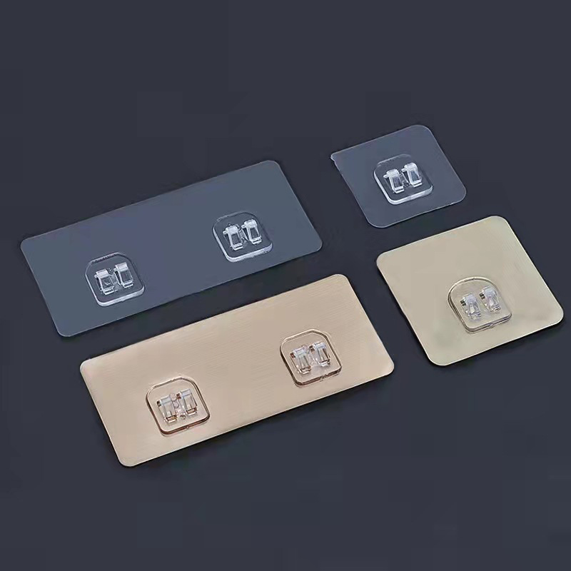 Gancho adhesivo transparente doble con clip de garra, sin necesidad de taladrar, accesorios para estantes de cocina y baño, adhesivo fuerte