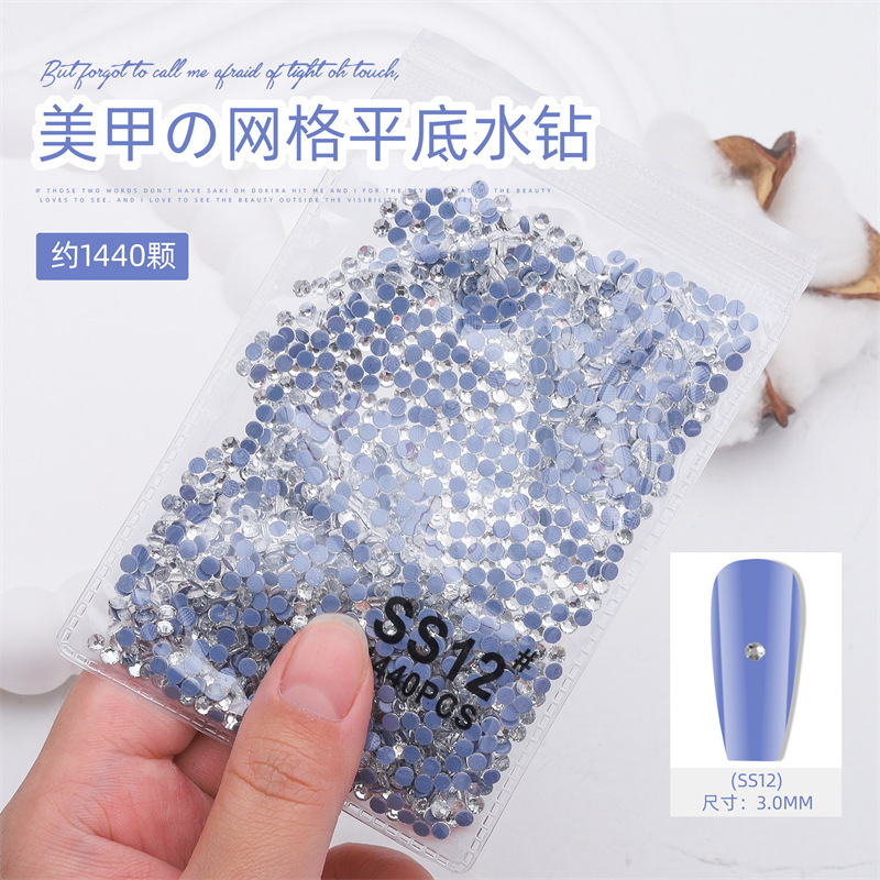 1440 malla de uñas plana rhinestone inferior no gota diamante olímpico blanco AB redondo transparente bolsa grande cristal joyería diamantes