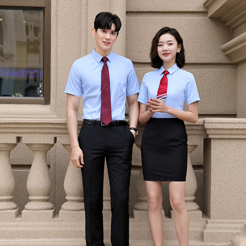 Professional Shirt Women's Short-sleeved Real Estate Slim-fit Non-ironing White Shirt Men's Insurance Sales Work Clothes Embroidered logo Professional Shirt Women's Short-sleeved Real Estate Slim-fit Non-ironing White Shirt Men's Insurance Sales Work Clothes Embroidered logo