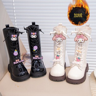 Winter Children's Fashion Plush-Lined Girls' Little Girls' Plush Cotton Boots New High Boots Camellia Kuromi Shoes
