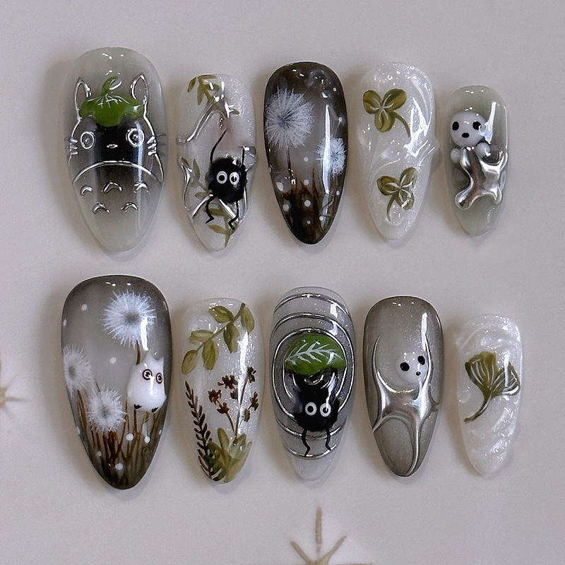 Cross-Border Popular Sweet-Cool 3D Cat-Eye Forest European and American Ins-Style Detachable Wearable Nail Tips, 24 Pieces Wholesale