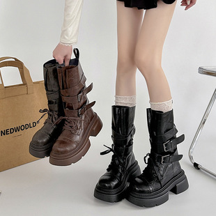 Retro Short Boots British Style Belt Buckle Thick-Soled Boots for Women Korean Style Design Thick Heel Short Boots Motorcycle Boots Single Boots Trendy