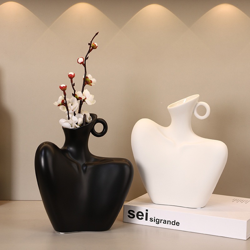 Simple Special-Shaped Ceramic Vase Ornaments, Flower Arrangement Containers, Home Decoration Flower Vessels, Abstract Shaped Ceramic Crafts