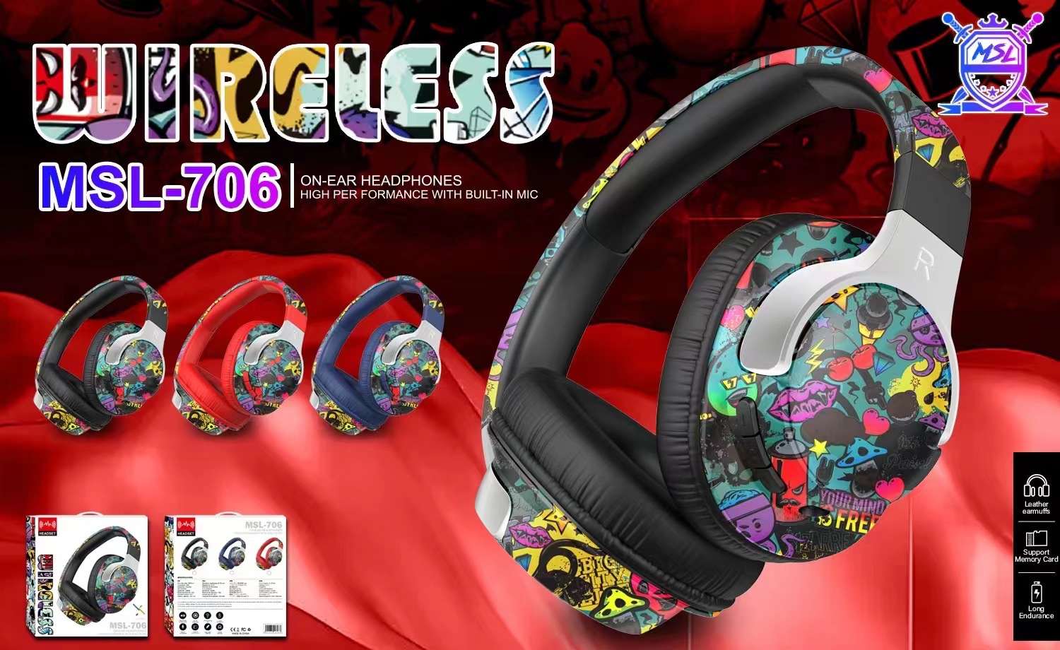 Comercio exterior explosivo auriculares Bluetooth auriculares inalámbricos marea nacional graffiti nuevo movimiento de música estéreo luminoso image 8