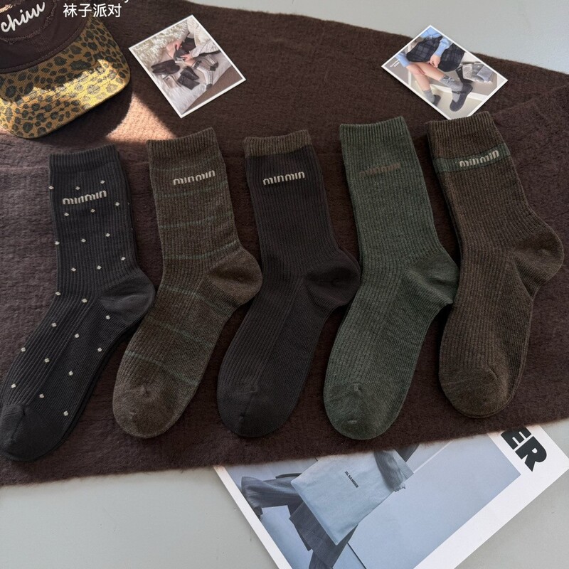 Sock Party Women's Autumn and Winter Japanese Retro Cartoon Letter Long Tube Sports Socks Combed Cotton College Style Women's Socks