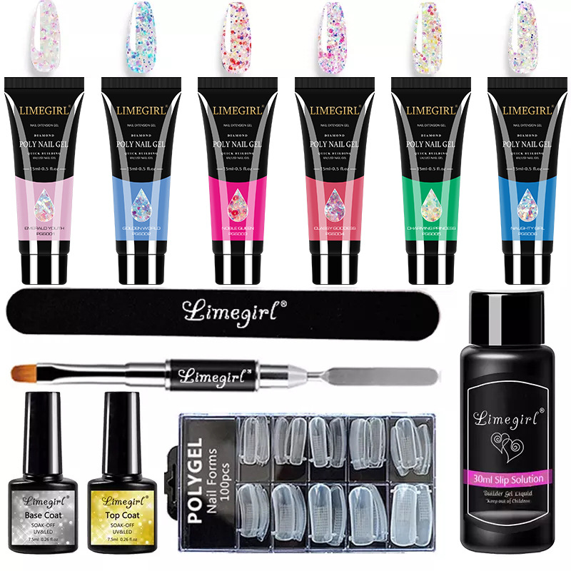 Limegirl Crystal extensión pegamento traje uñas arte traje herramienta ratón lámpara pieza cepillo colección