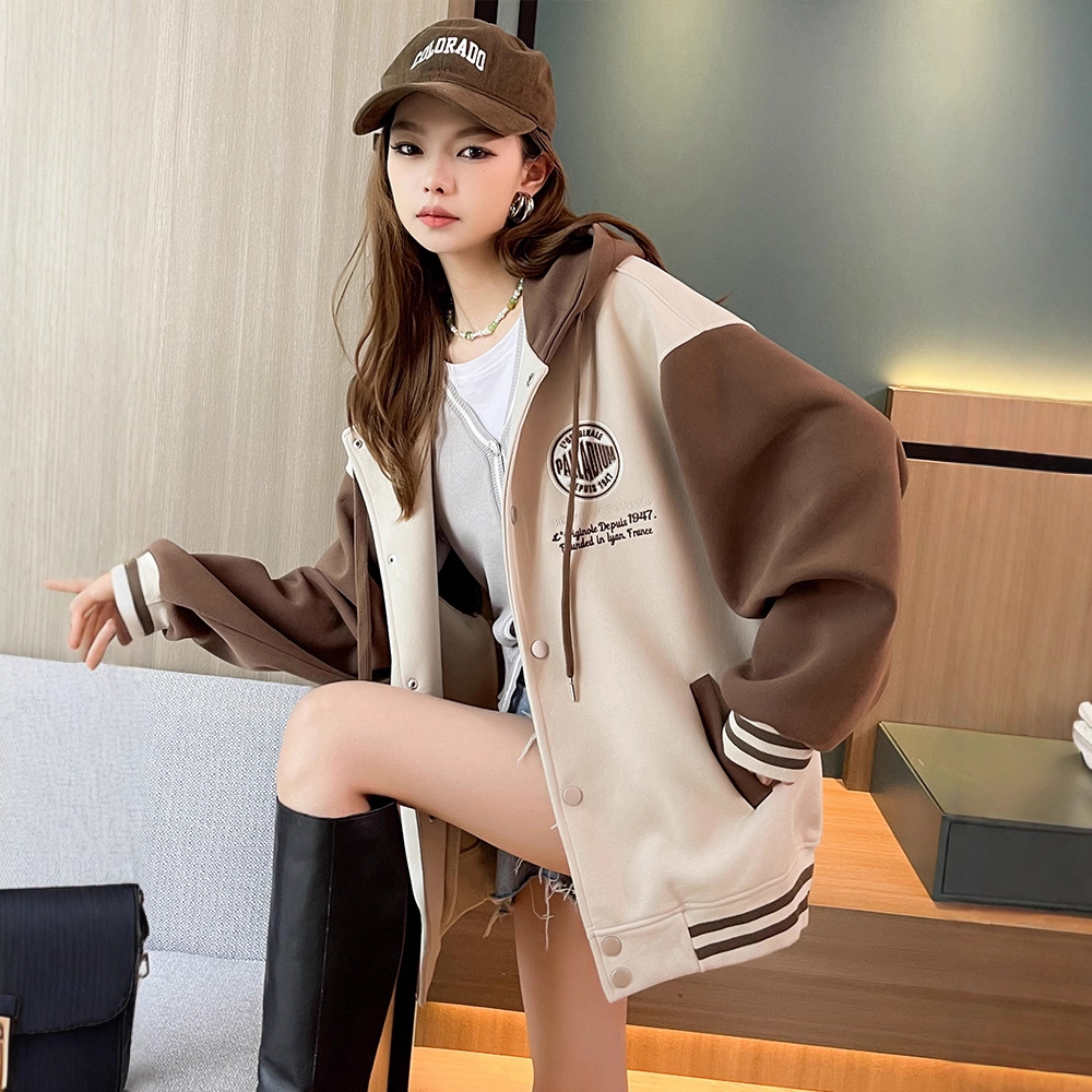 美式棒球服外套女2025新款学院风加厚美拉德棉衣服初高中学生卫衣