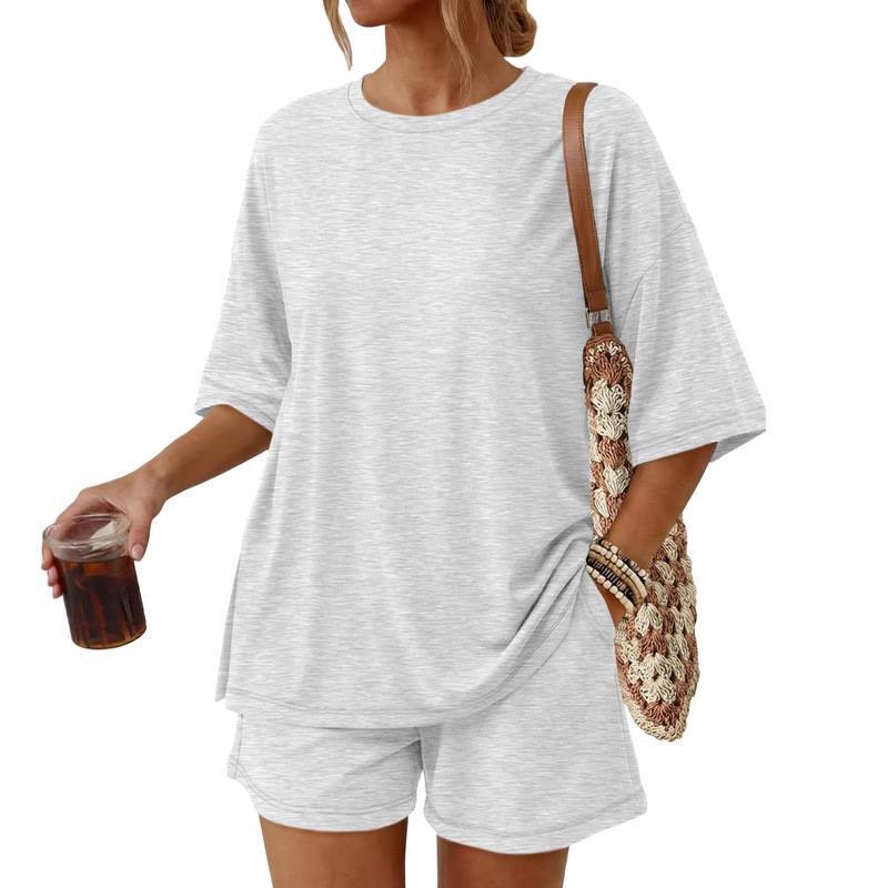 European and American Casual Shorts Set Two-Piece Amazon Cross-Border Women's Clothing 2026 New Stylish Sports Short-Sleeved Summer Wear
