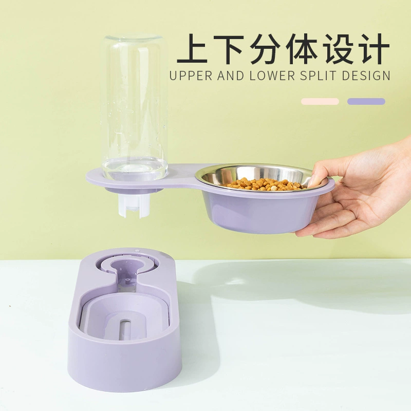 Double Cat Bowl with Automatic Waterer, Anti-Overturn Design, Optional Stainless Steel Insert