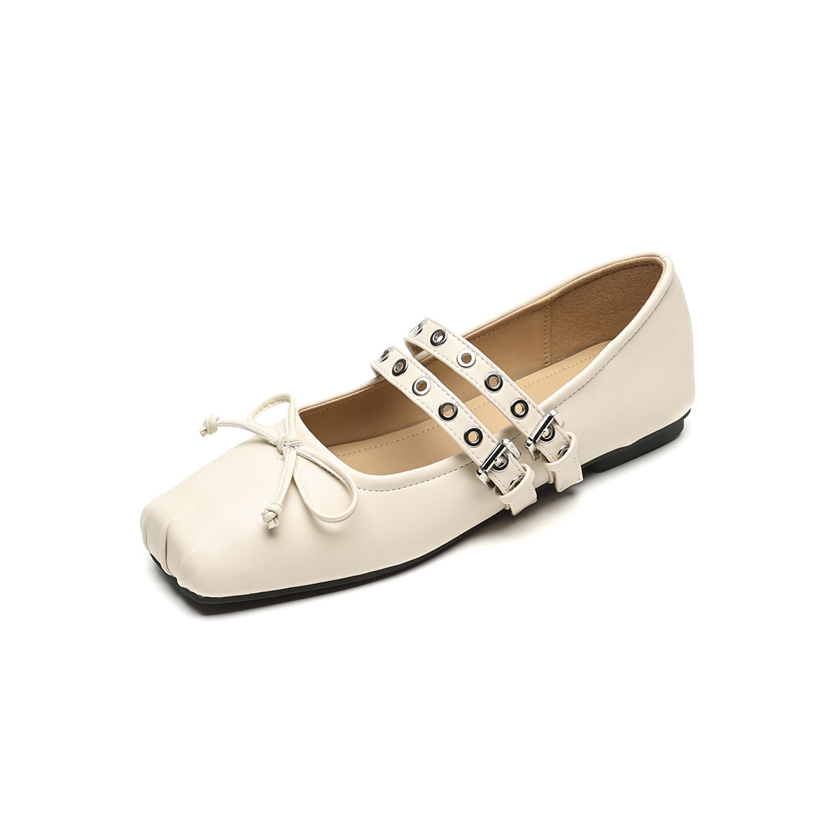 Weiwei 1516-16 Square Toe Single Women Flat Shallow Mouth Bowknot Soft Sole Ballet Shoes One Strap Mary Jane_vogvips.com