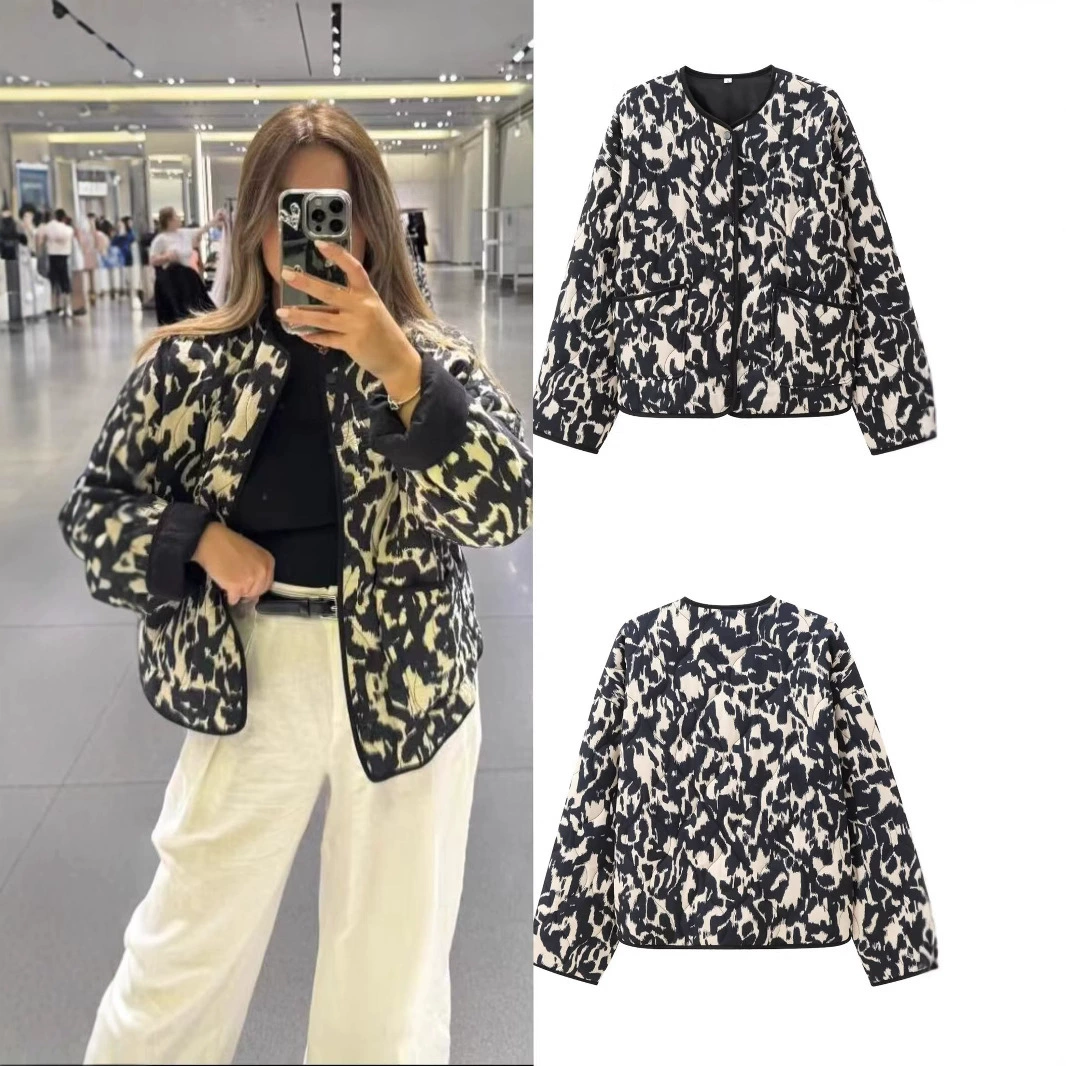 Зимняя куртка 2025 года в европейском и американском стиле, модная однобортная с круглым вырезом, дизайн с принтом под змеиную кожу, свободный крой, женская куртка Y82516