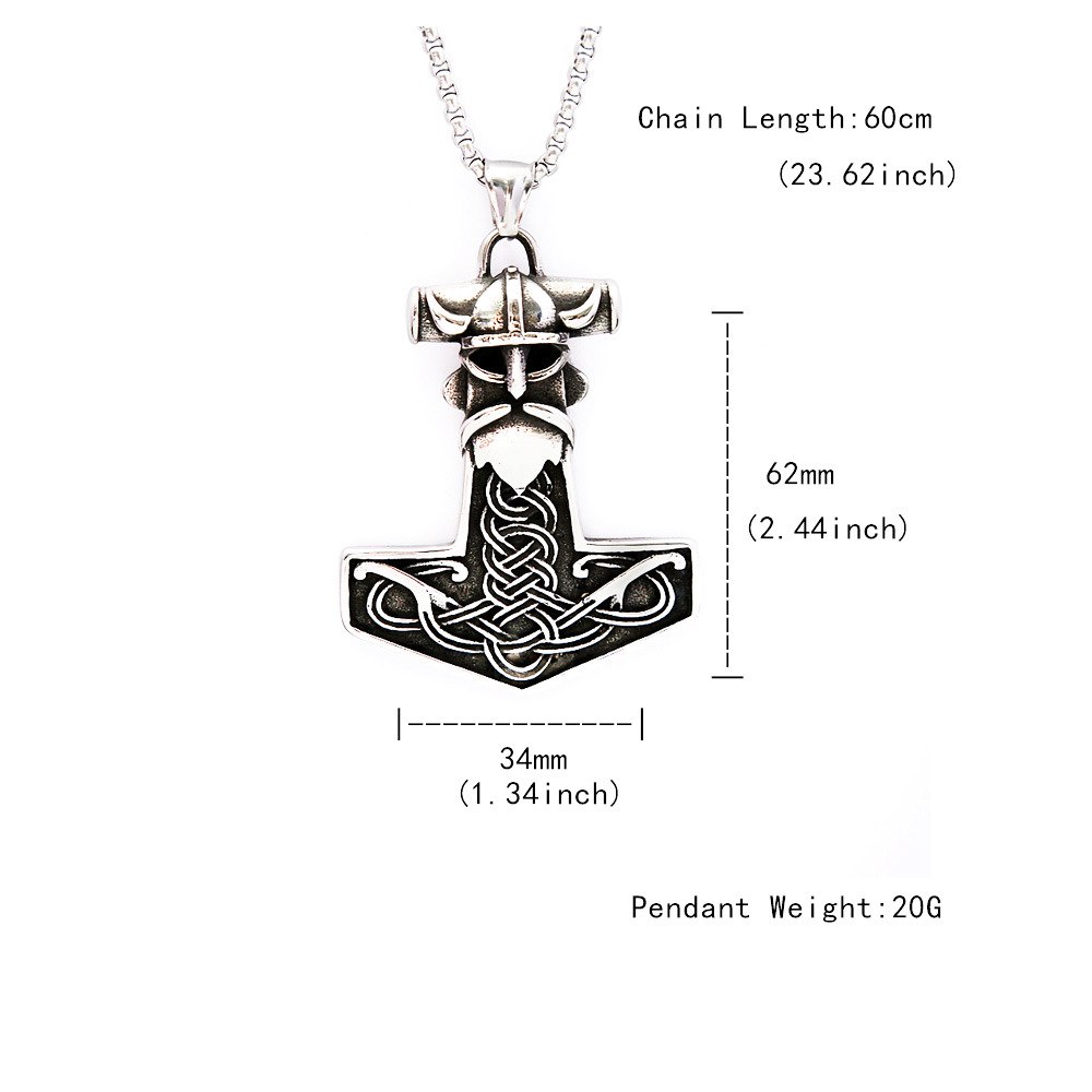 Halskette mit Thor-Hammer-Anhänger aus Edelstahl für Herren, keltischer Wikinger-Krieger-Schmuck_voghion.com