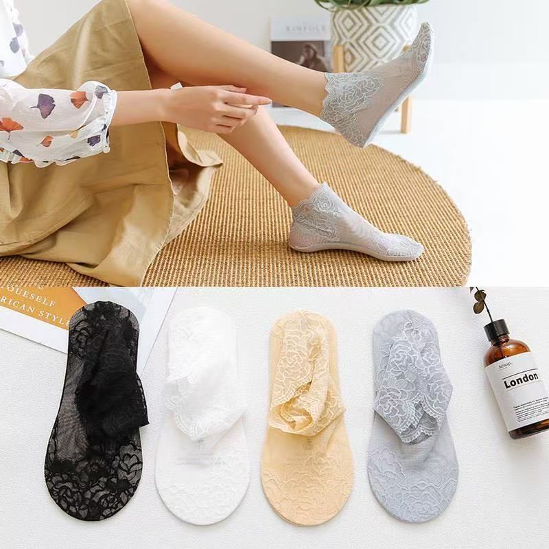 Lace Socks Women's Lace Short Socks Shallow Mouth Japanese Cotton Boat Socks Summer Korean Versatile Thin Breathable Crystal Socks