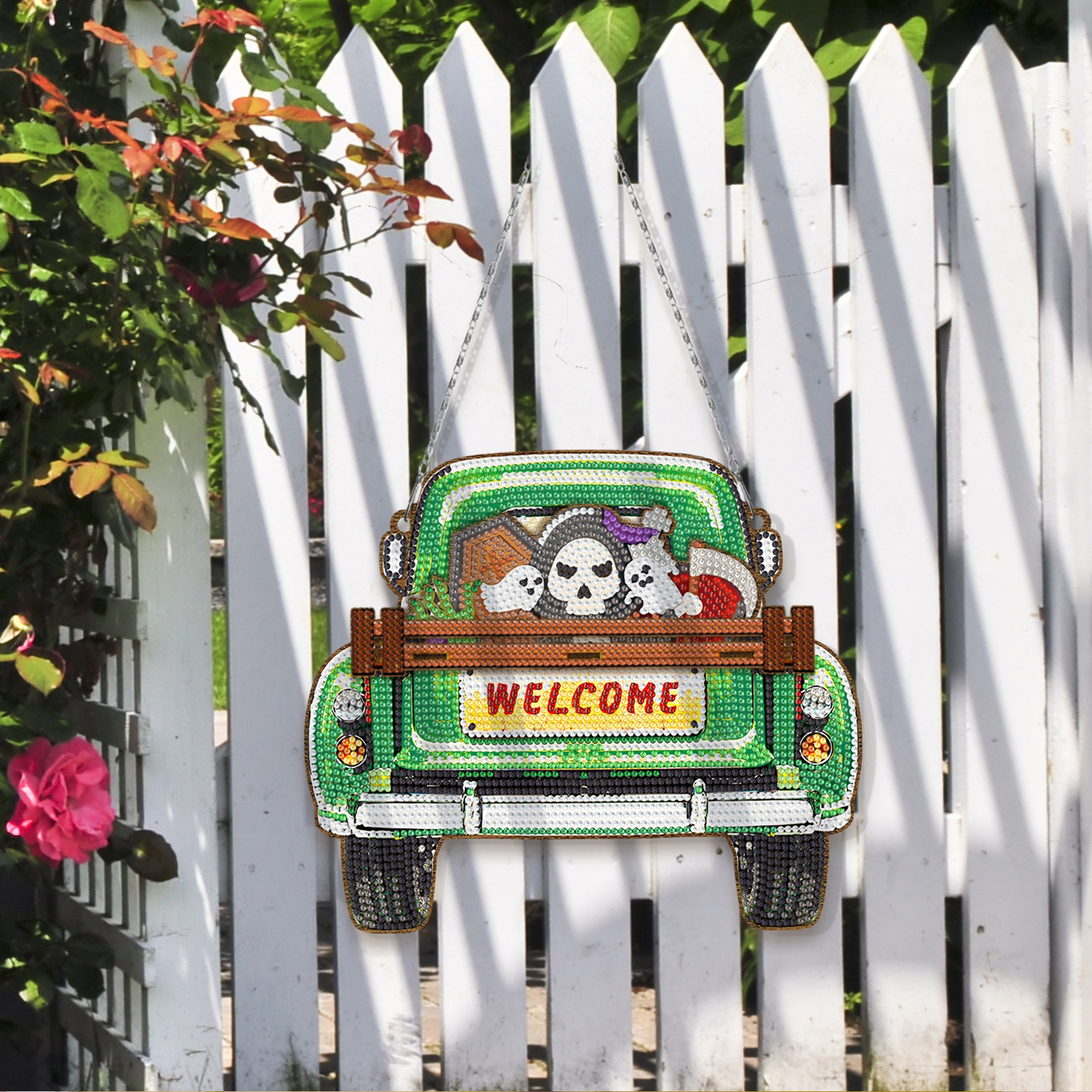 Pintura de diamante perimetral decoración de la puerta hecha a mano dibujos animados DIY reemplazable carro de madera colgante pintura de diamante al por mayor