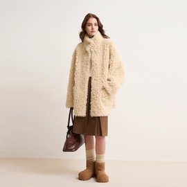 立领羊羔毛皮毛一体毛毛外套女2025秋冬季新款厚款海宁环保皮草潮