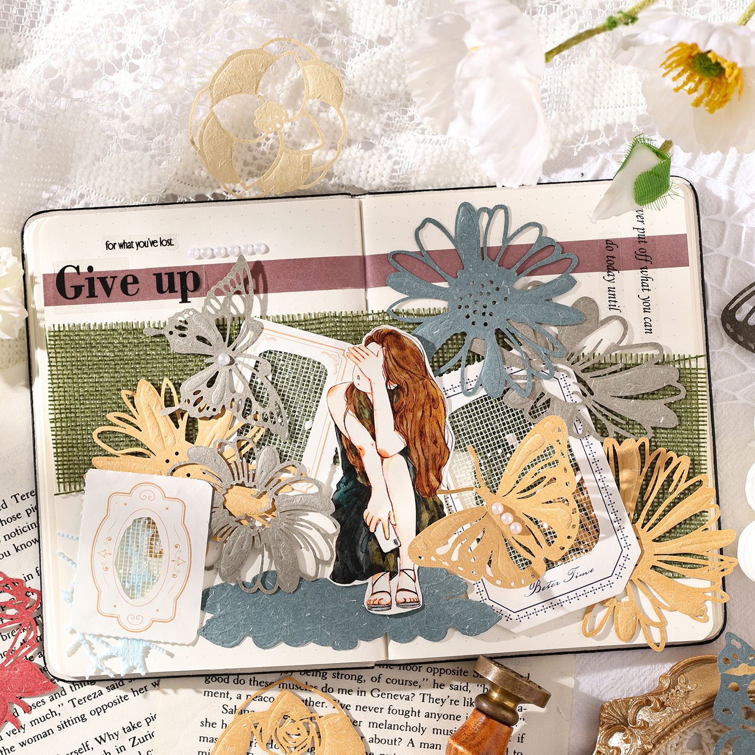 Flower Shadow Light Trazo Serie Relieve Material floral hueco Papel Diy Material de cuenta manual Decoración Paquete de material floral retro