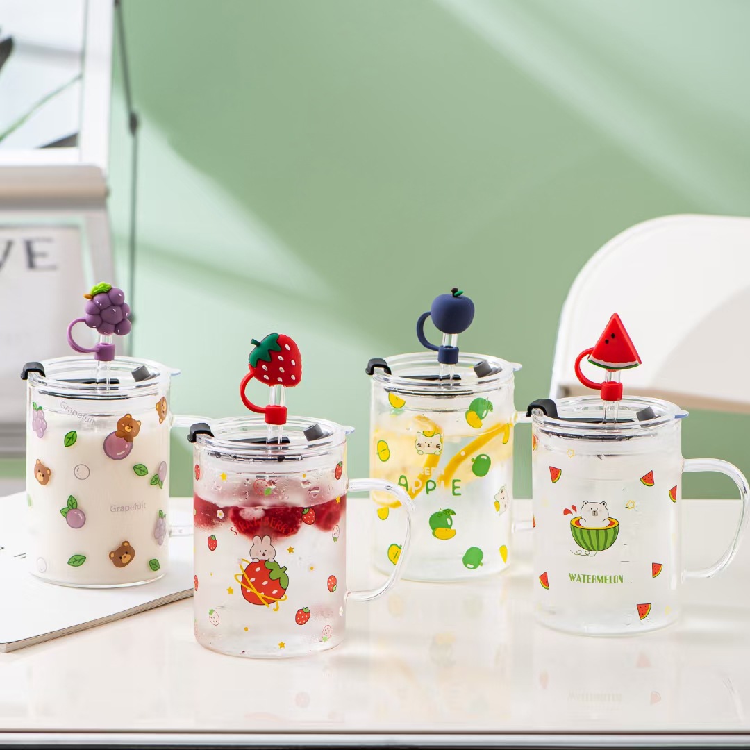 Taza de paja de vidrio de fruta de verano escala regalo oficina taza de limón personalidad simple taza de alto aspecto