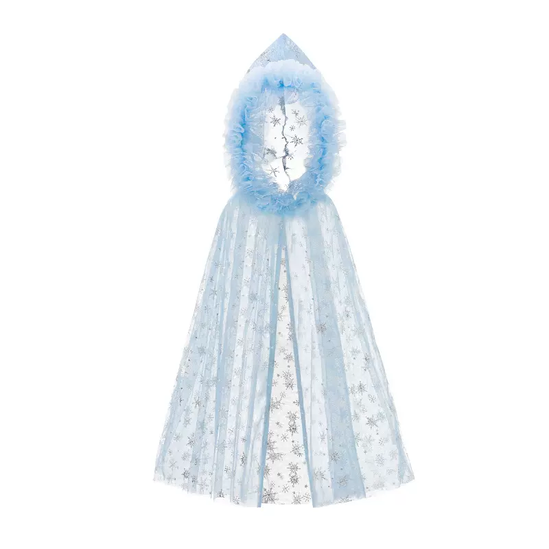 夏薄款艾莎公主裙披风女孩爱莎斗篷女童冰雪奇缘公主裙蓝网纱披肩