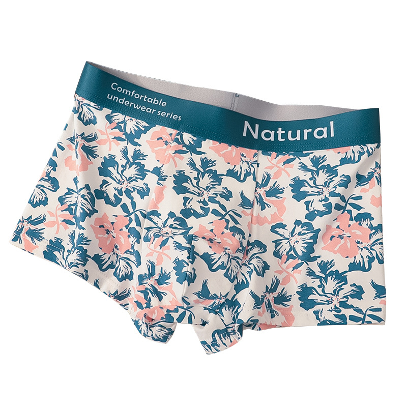 Intimo e pigiami, boxer stile giovanile con blocchi di colore e motivo begonia, confezione multipla, puro cotone traspirante, intimo morbido, design a quattro angoli_voghion.com