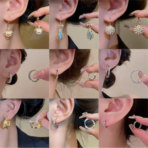 Korean retro zircon pearl earrings for women, light luxury niche, simple and high-end earrings, temperament earrings wholesale