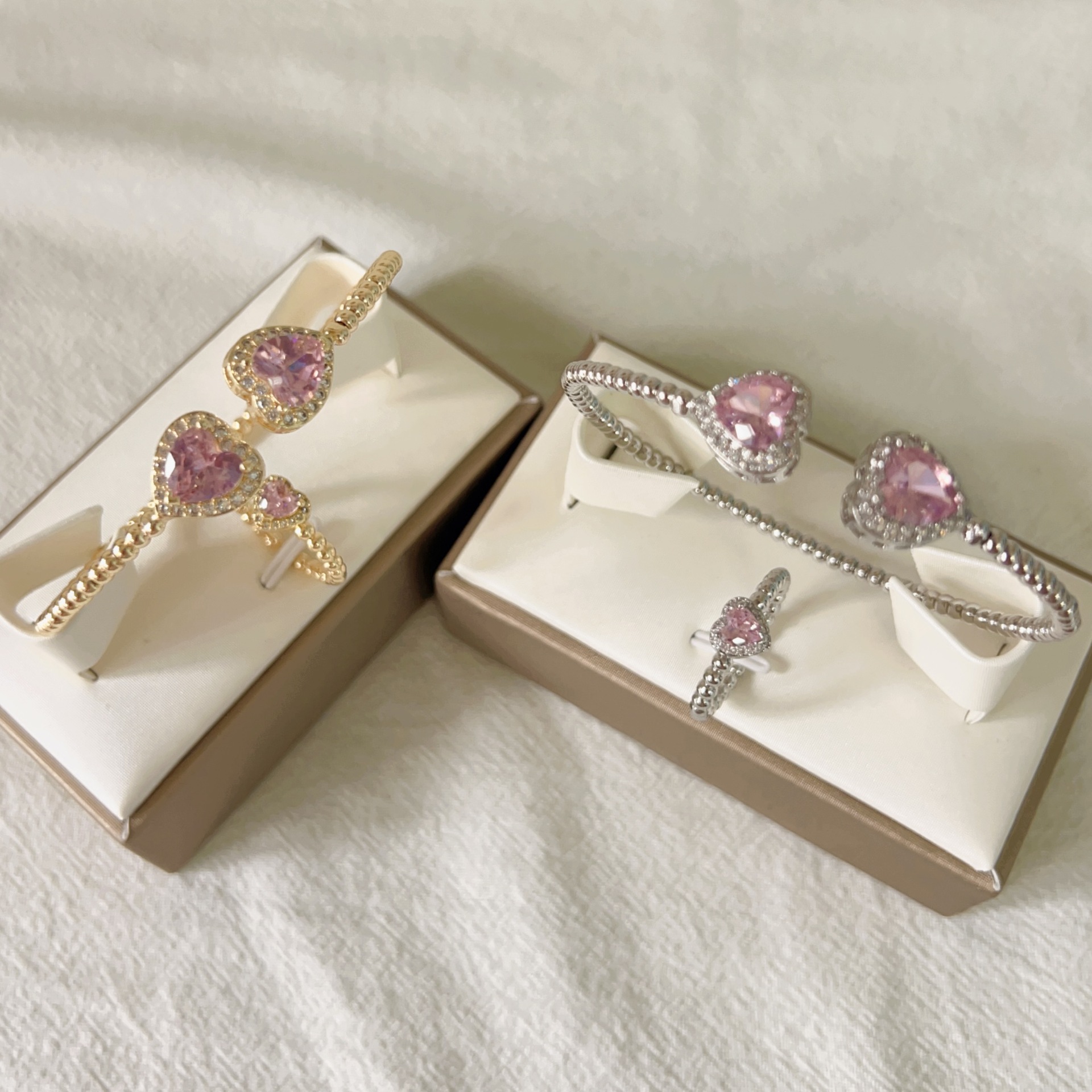Copper Material Heart Shape Pattern Women's Gender Copper 18K Gold Plated Simple Style Plating Inlay Heart Shape Zircon Jewelry Set