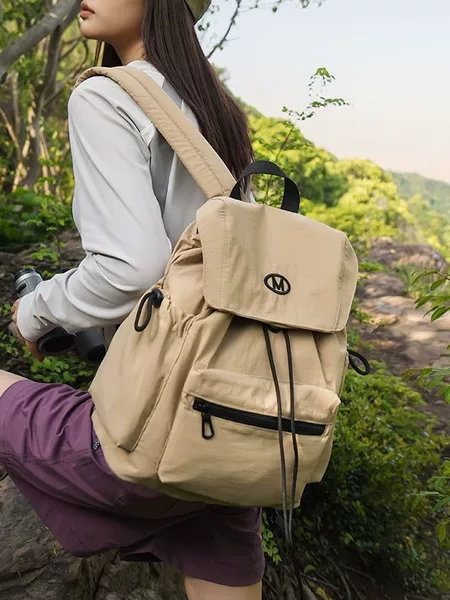 Cross-Border New Mountain-Style Outdoor Color-Blocking Backpack with Drawstring Closure, Lightweight Large-Capacity School Bag, Travel Backpack