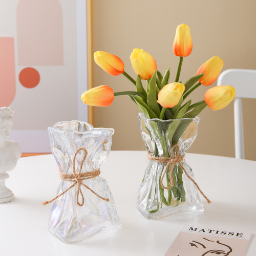 Nordic ins light luxury irregular transparent glass vase creative exhibition hall designer ornaments hydroponic art flower vessel