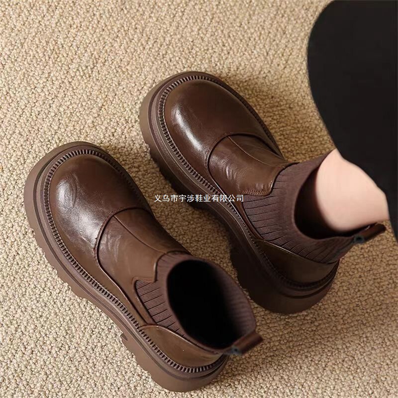 2025 New Autumn and Winter Super Soft Elastic Boots Waterproof High-Heeled Martin Boots with Wool Trim Thick Sole Round Toe Short Boots for Adults 2025 New Autumn and Winter Super Soft Elastic Boots Waterproof High-Heeled Martin Boots with Wool Trim Thick Sole Round Toe Short Boots for Adults