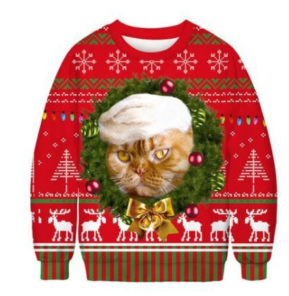 Трансграничный европейский и американский осенне-зимний Рождественский Молодежный свитер больших размеров с 3D-принтом и круглым вырезом Новая модная мужская и женская парная одежда оптом