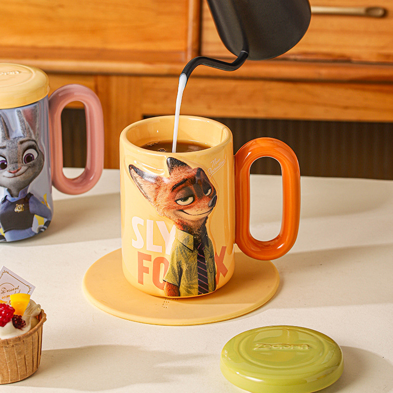 Disney Judy Cartoon Taza de cerámica con tapa de taza de alta calidad de la oficina de taza de agua regalo de cumpleaños