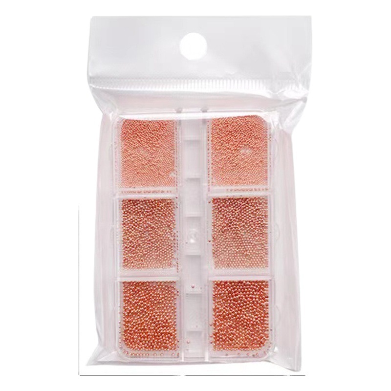 Nuevas joyas de uñas transfronterizas en caja de 6 comparticiones bolas de acero pequeñas caviar de oro y plata juego de adornos de mezcla de bolas de acero pequeñas
