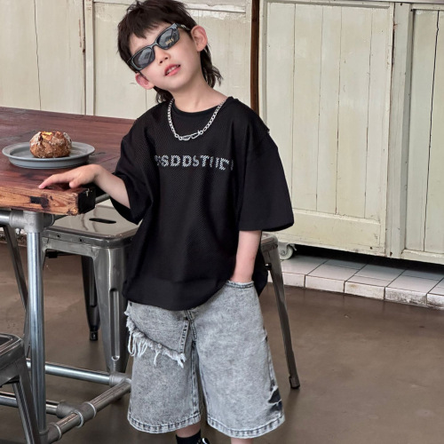 Tairu 2024 new summer style Korean style boys' fashion cool design American jeans children's shorts trendy