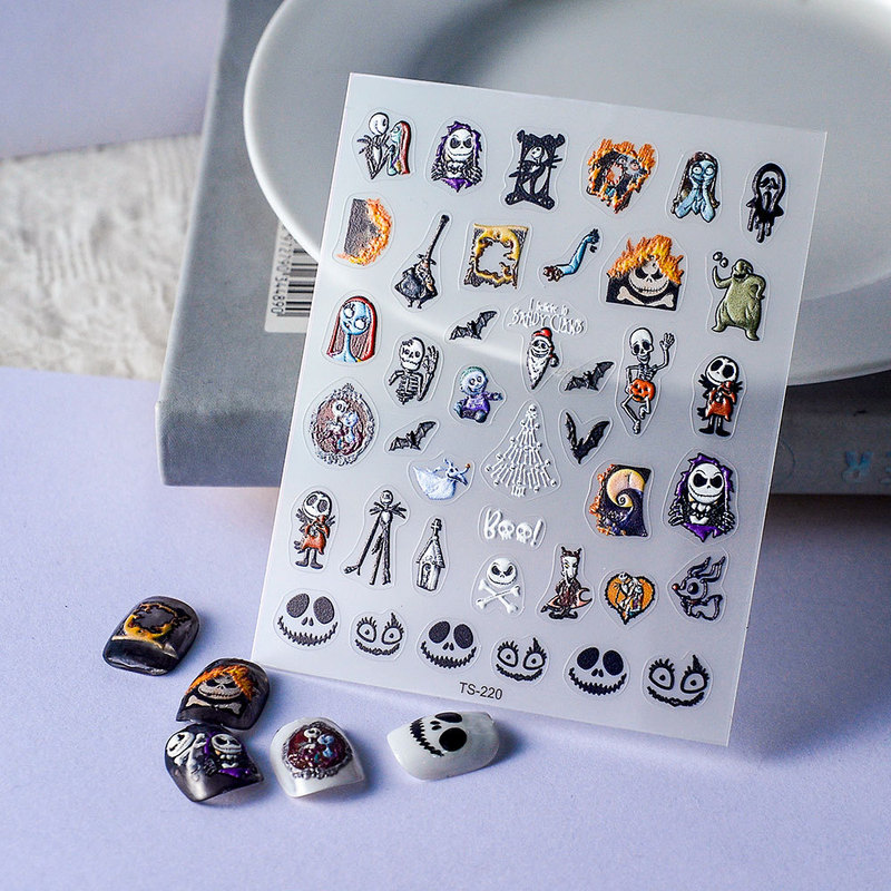 Dark Halloween 5D nail stickers sweet cool skull relief nail stickers devil theme nail stickers decorative stickers
