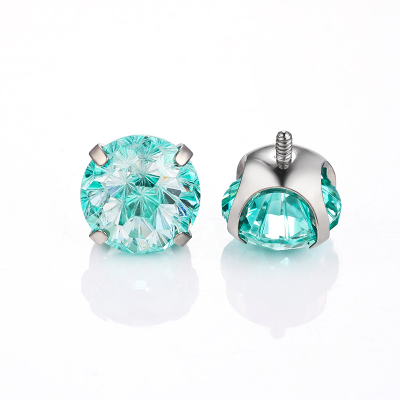 Zesen F136 Titanium Alloy Earring Bowl Bottom Gradient Fireworks Cut Round Bottom Heart Fireworks Zirconium G23 Titanium Earring Nail detail image 7