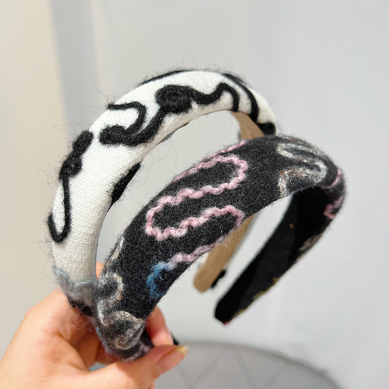 Korean Autumn/Winter Retro Chanel-style Cashmere Plaid High-end Floral Hair Accessories Headband for Women F006