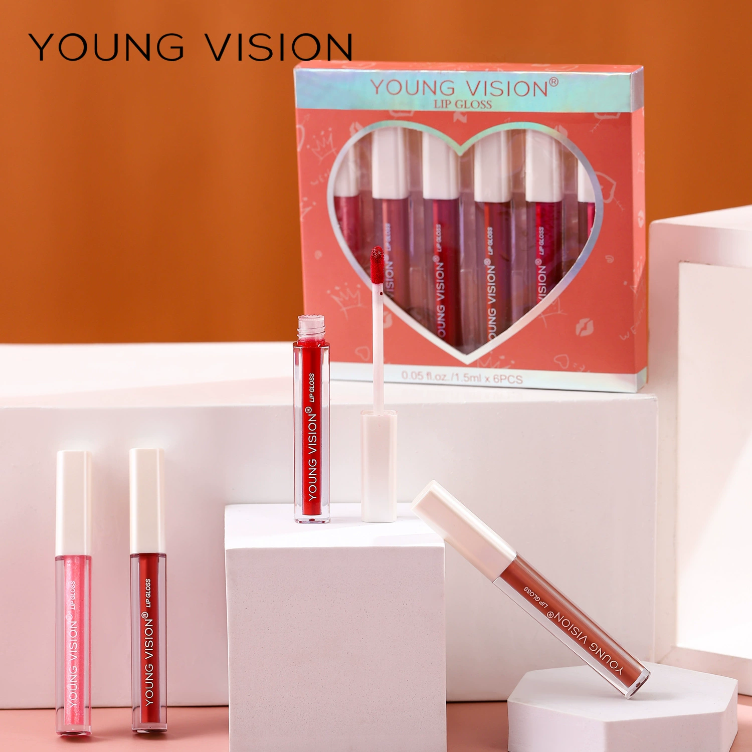 Matte Liquid Lipstick Set (YOUNG VISION), 6 Colors with Lip Plumper, 1.5 ml x6