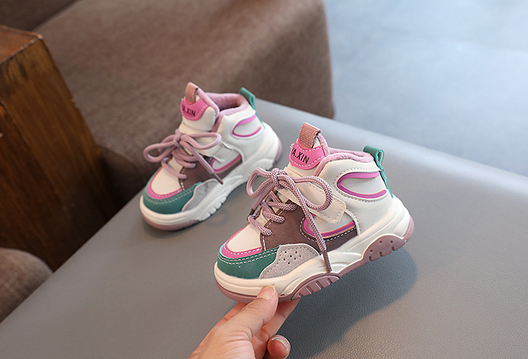 Girls' Sports Shoes 2024 Autumn and Winter New Trendy Brand High-Top Sneakers Cute Cartoon Decoration Boys' Second Cotton Casual Shoes_voghion.com