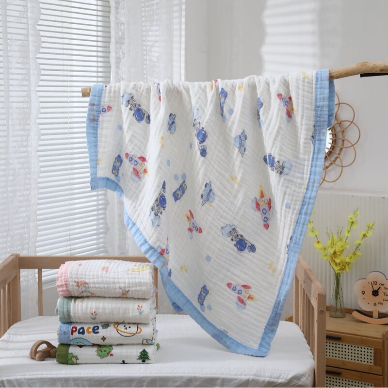 Six-Layer High-Density Gauze Bath Towel with Wide Edges, Bubble Baby Newborn Bath Towel, Blanket Wrap, Printed for Dropshipping