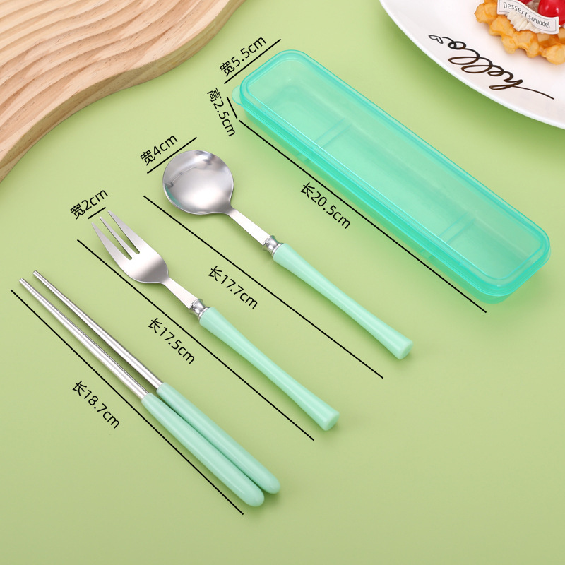 ポータブル食器セット ステンレススプーン 箸 フォーク 家庭用 学生 子供用 シンプル食器 3点セット クロスボーダー|undefined