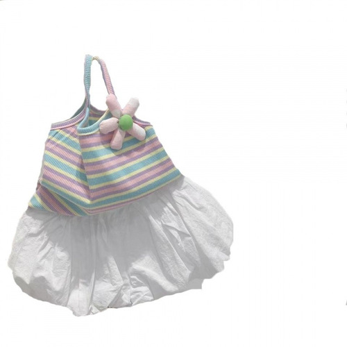 Summer 2025 Cute Baby Girl Fashion Glitter and Grace Style Rainbow 3D Small Flower Tank Top and Floral Pants Set