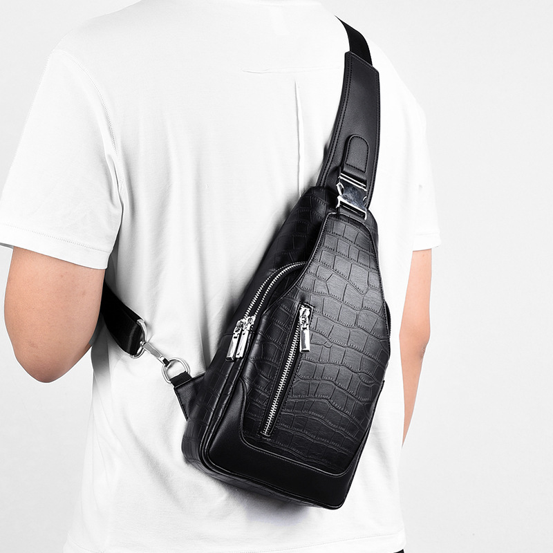Business High-End Crossbody Bag for Men, Multifunctional Commuter Bag, Portable Casual Large-Capacity Men's Soft Leather Chest Bag