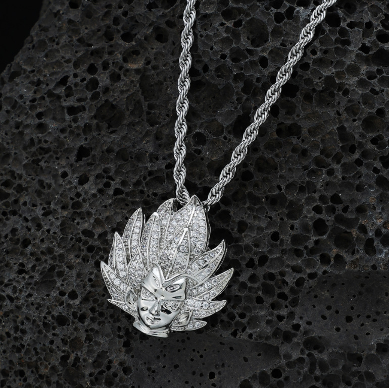 Explosiones en el nuevo bronce de diamante Goku retrato de cadena de torsión personalidad de la calle colgante hombre collar hip-hop