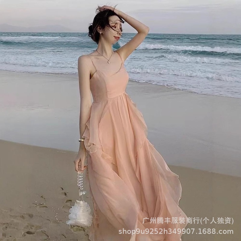 夏季新款十三行女装女士吊带裙子连衣裙女夏高级感韩系海边度假风|undefined
