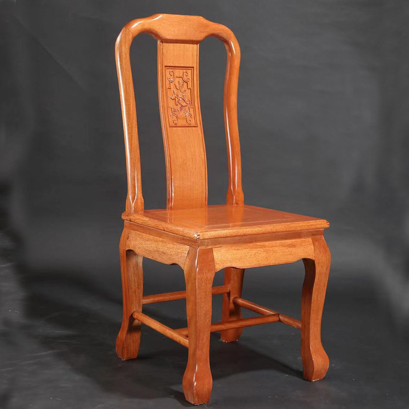 3Y All Solid Wood Golden Rosewood Backrest Chinese Style Pineapple Grids Log Chair and Stool Restaurant Dining Table Fully Equipped Hotel Ming Style Chair